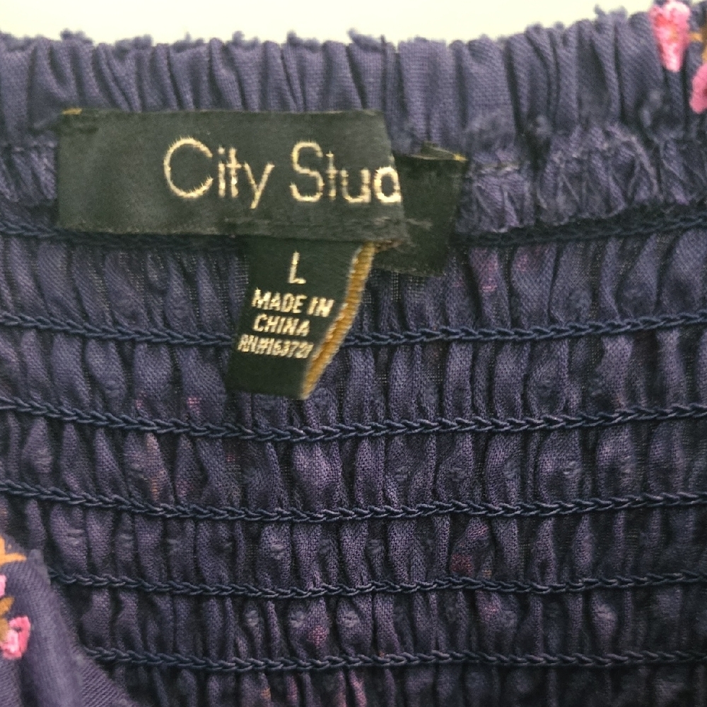 City Studio Navy Smocked Dress - Picture 3 of 6